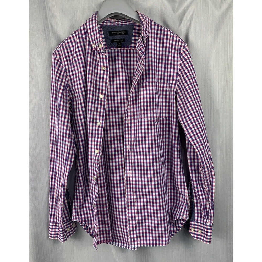 Banana Republic Men Shirt Small Pink & Purple Grant Fit Button Up, long sleeve‎